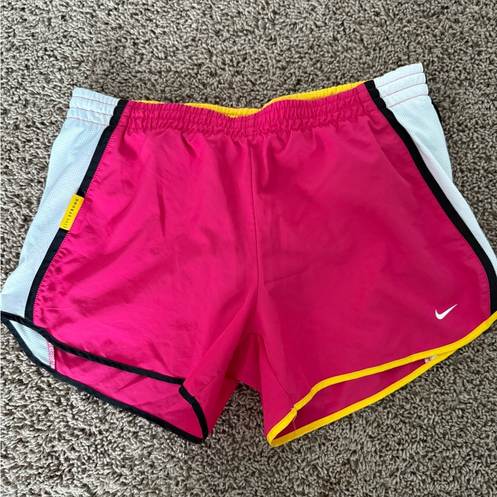 Nike Women's Athletic Shorts in Pink with Yellow and Black Trim